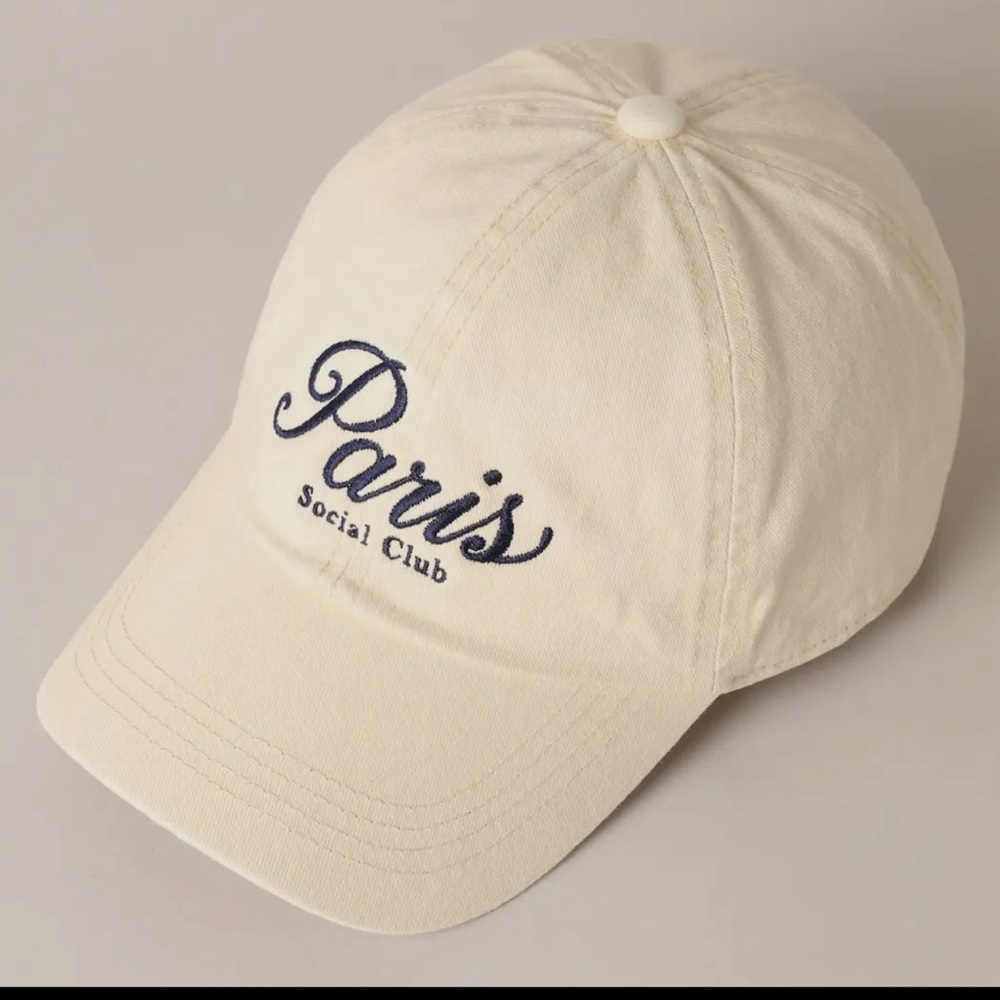 BACK IN STOCK- Paris Social Club Baseball Hat in Cream - Picture 3 of 3
